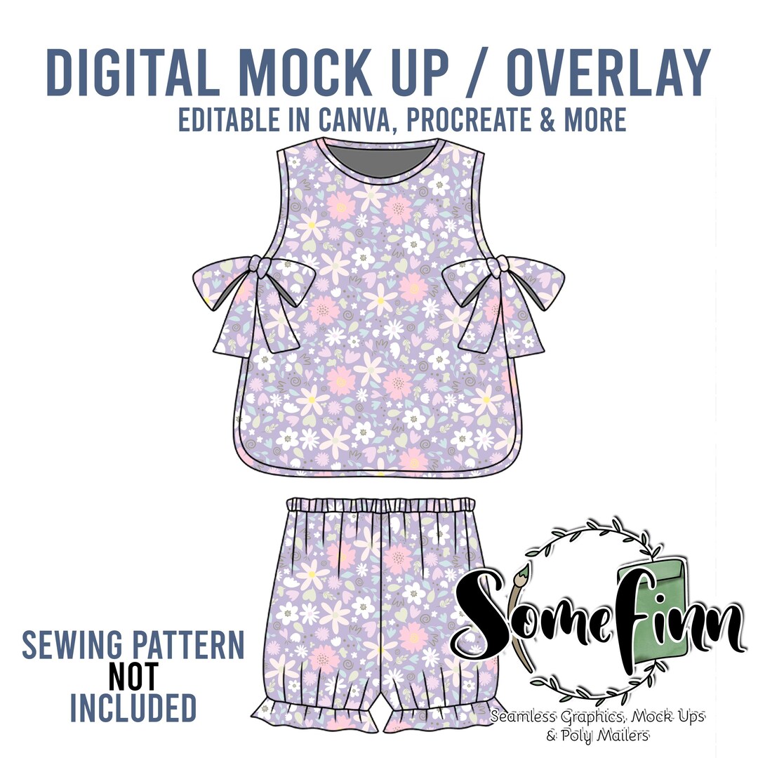 Bib Shirt With Bows Outfit Mock-up / Dresses With Bloomers Mock up ...