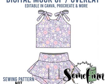 Summer Tank and Skirted Bummies Outfit Mock-Up / Skort and Shirt Mock Up / Digital Mock up for clothing / Shorties / PNG