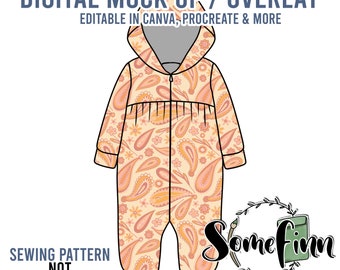 Long Sleeve Hooded Romper Mock-Up / Rompers Mock Up / Digital clothing baby toddler kids / Jumper PNG