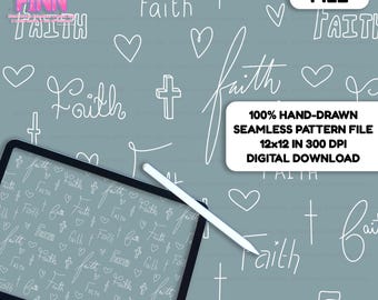 4 Faith Seamless Pattern Files, Christian Cross Fabric Design for Canva Procreate, Religious Doodle Digital Paper Background, 4 colorways