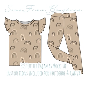 Pajamas Mock-Up / Pjs Mock Up / Two piece flutter sleeve Digital Mock up clothing shirt kids / Photoshop and PNG / Instructions Included
