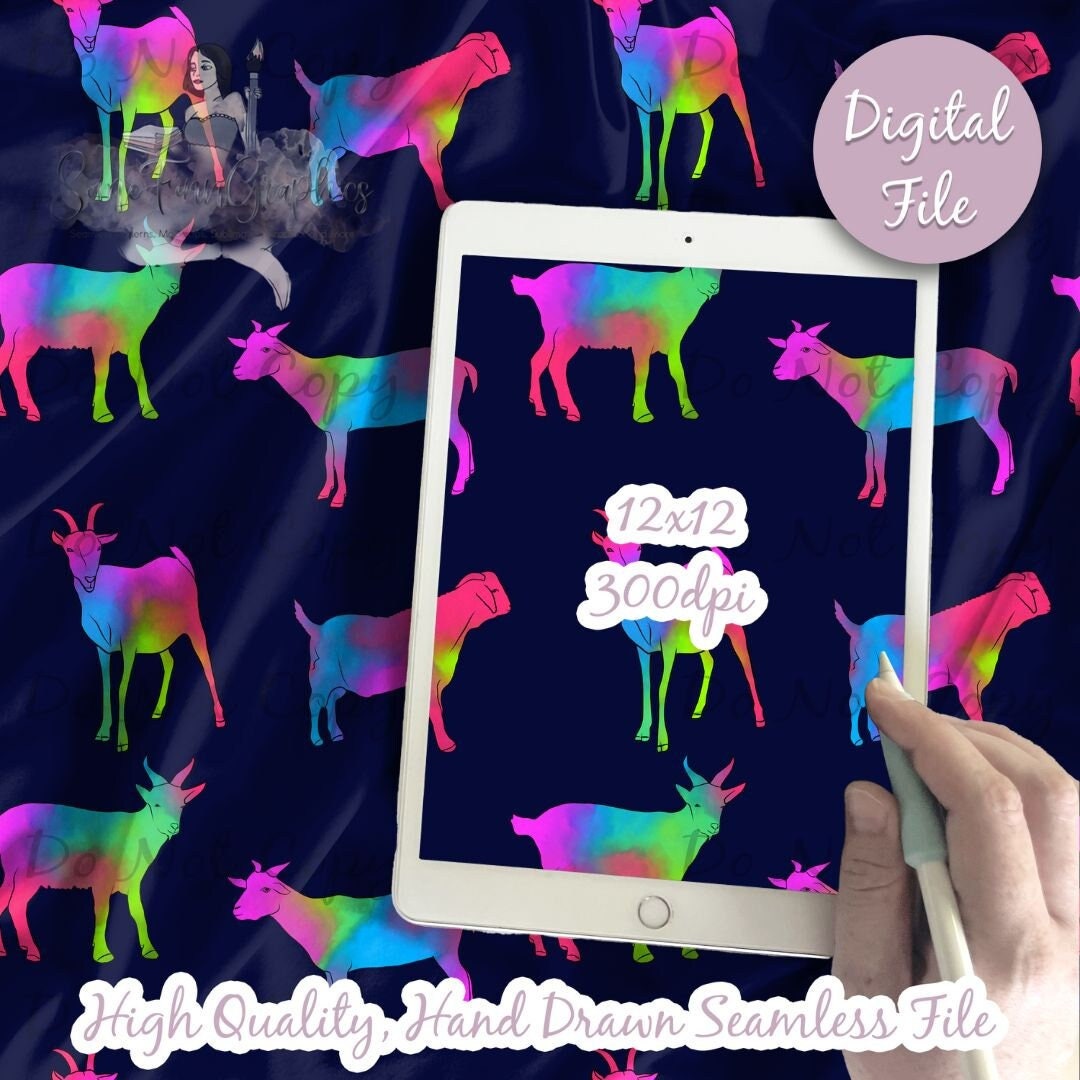 Tie Dye Neon Goat Seamless Pattern, Goats Farm Animal, Tie-dye Digital ...
