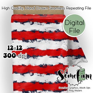 Carta digitale a strisce rosse e bianche effetto consumato - Motivo senza soluzione di continuità per il 4 luglio, tessuto con bandiera, carta per scrapbooking stampabile da scaricare