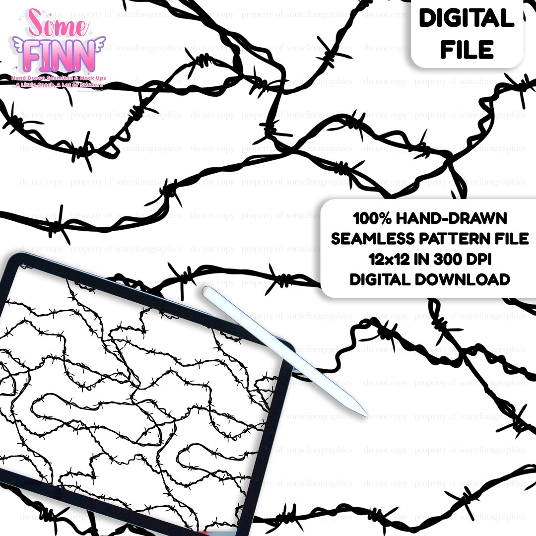 Barbed Wire Seamless Pattern Repeating Fabric Design Black White ...