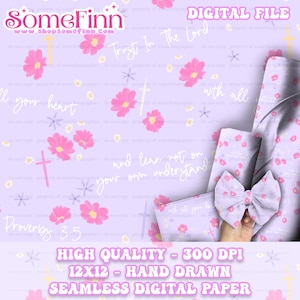 Proverbs 3:5 Seamless Digital, Jesus Digital Paper - Seamless Floral Pattern, Trust in God Fabric, Printable Scrapbook download church