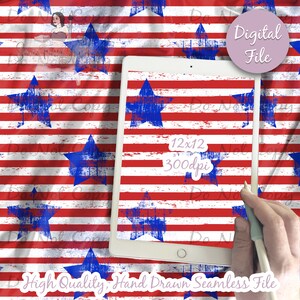 Distressed Stars Digital Paper, Seamless 4th of July Pattern, Flag Fabric Download, Patriotic, Digital Sublimation Printable Scrapbook paper
