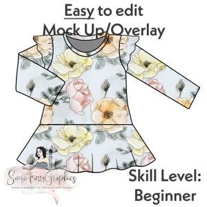 Long Sleeve Flutter Peplum Mock-Up / Peplum Shirt Mock Up / Digital Mock up for clothing / Flare Long / PNG / Instructions Included