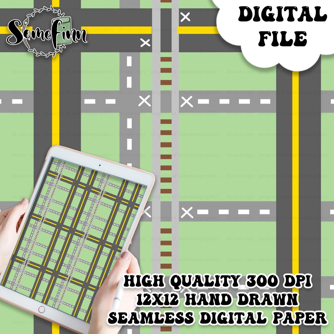 Paper Road Pattern Road Seamless Pattern, Kids Vehicle Seamless, Train Track Road Digital ...