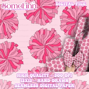 Cheer pom poms Digital Paper, Seamless Pattern, Cheerleader Fabric download, Sports Dance Digital Scrapbook Paper