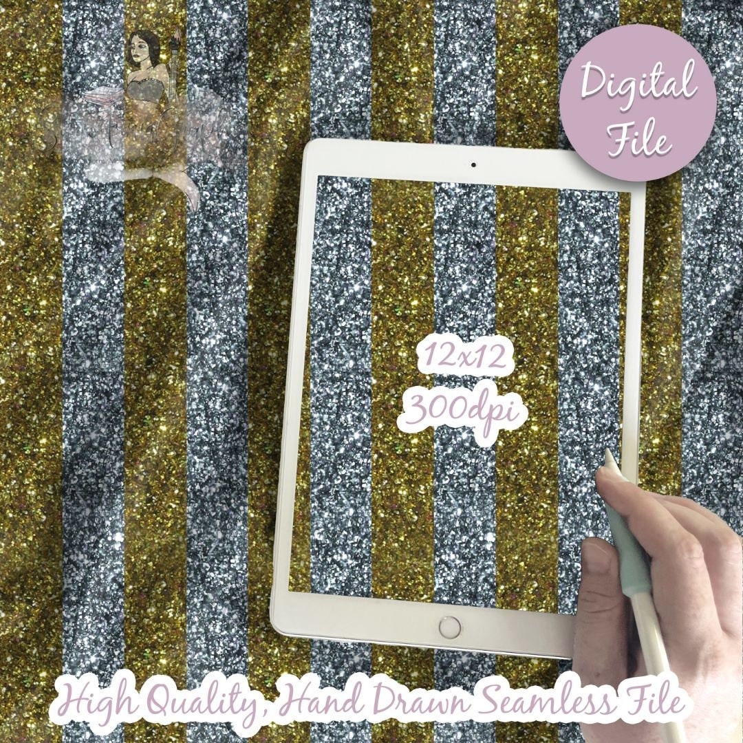 Silver and Gold Glitter Stripes Digital Paper - Seamless New Years ...