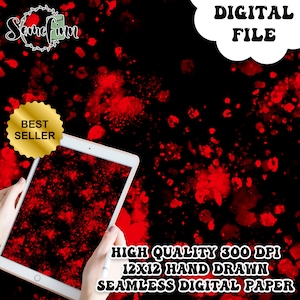 Blood Splatter Seamless 12x12 Digital Paper | Fabric Spatter Pattern Download | Printable Scrapbook Background | Red and Black
