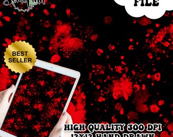 Blood Splatter Seamless 12x12 Digitales Papier | Stoffspritzer Muster Download | Druckbare Hintergrund | Rot und Schwarz