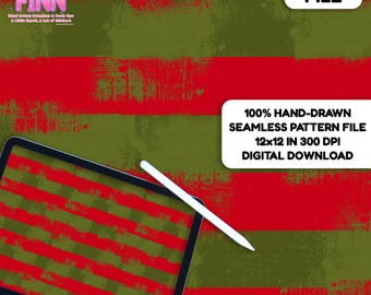 Rayas Freddy desgastadas, patrón sin costuras de rayas rojas y verdes desgastadas, diseño de tela grunge navideña, patrón repetitivo de papel digital