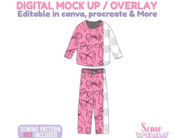 Long Sleeve Pajama Set Mockup PNG Overlay Shirt and Pants Digital Mock Up Baby Kids Boutique Clothing Can Be Used in Canva Procreate More