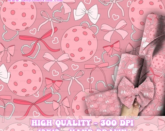 Pickle Ball and bows Digital Paper, Seamless Pattern, pickleball Fabric download, Sports Illustrated Digital Scrapbook Paper, girly bow art