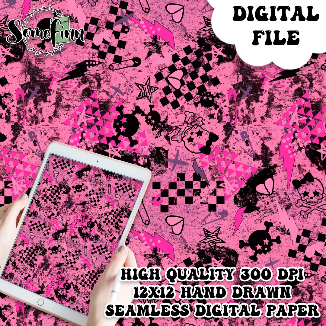 Punk Rock Skulls Digital Paper - Seamless Skull Pattern Fabric, Hearts ...