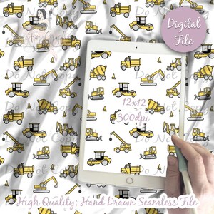 LIMITED Construction Trucks Digital Paper - Seamless Tractor Pattern, dump truck back hoe, Fabric, Printable Scrapbook paper download