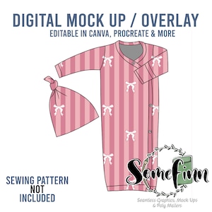 Baby Gown and Hat Mock-Up / Long Sleeve Dress Mock Up / Newborn Hospital Digital Mock up for clothing / PNG