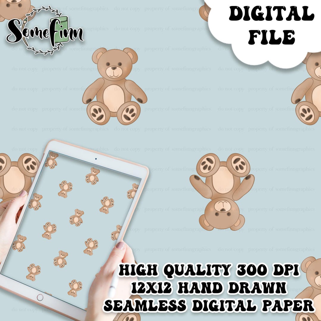 Teddy Bear Digital Paper - Seamless Bear Pattern, Baby Little Kids ...