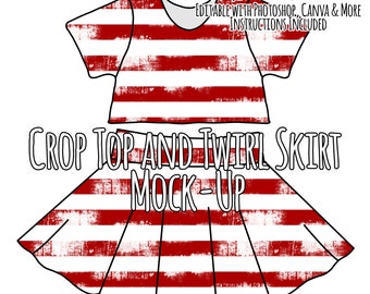 Twirl Skirt Crop Top Mock-Up / Skirt Mock Up / Digital Mock up for clothing shirt lounge set / Photoshop and PNG / Instructions Included