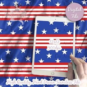 Stars and Red Stripes Digital Paper - Seamless 4th of July Pattern, Patriotic Fabric, striped Printable Scrapbook paper download