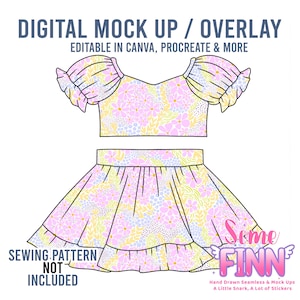 Ruffle Skirt and Crop Puff Sleeve Top Mock-Up / Skirt Mock Up / Digital Mock up for clothing skirts flair / PNG / Summer Outfit Mock Up