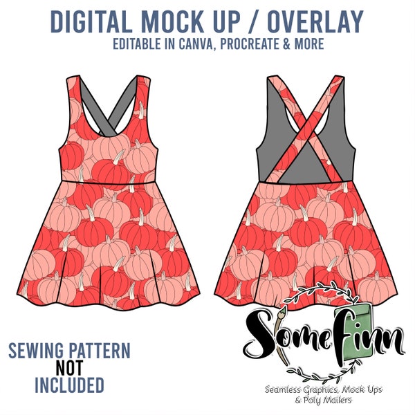 Pinafore Smock Dress Mock-Up / Dress Mock Up / Digital Mock up for clothing dress skirt flair / PNG