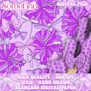 Cheer pom poms and bows Digital Paper, Seamless Pattern, Cheerleader Fabric download, Sports Dance Digital Scrapbook Paper