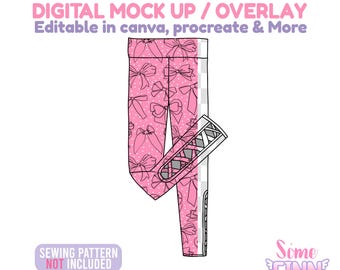 Laced Leggings Mock Up Overlay, Girls Digital Pants cute Mockup, Canva Procreate Fabric Preview