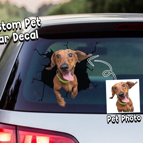 Custom Peering Pet Portrait Car Decal Personalized Dog Car Etsy