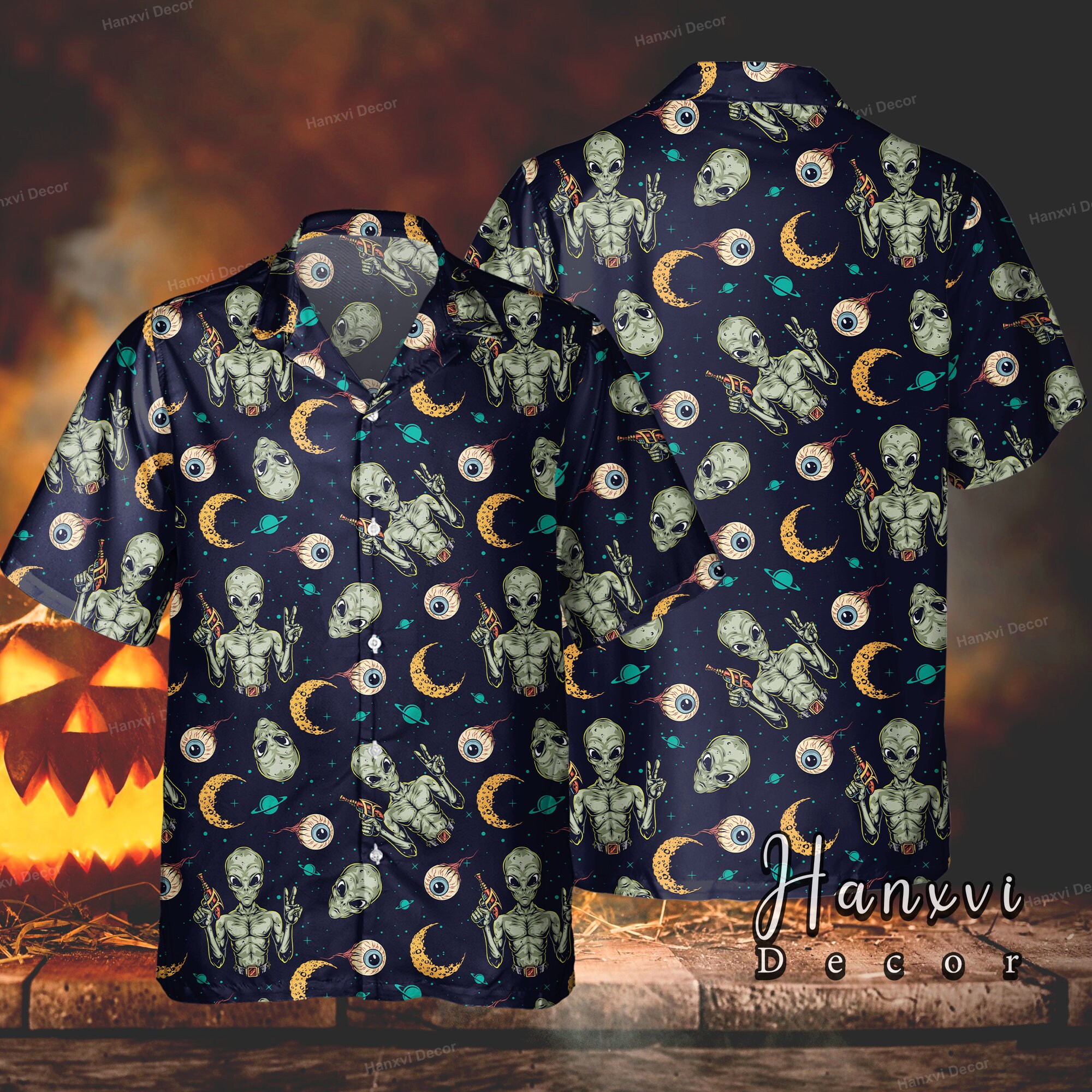 Trendy Halloween Alien Holding Spacegun Hawaiian Shirt Trendy Halloween Alien Holding Spacegun Hawaiian Shirt