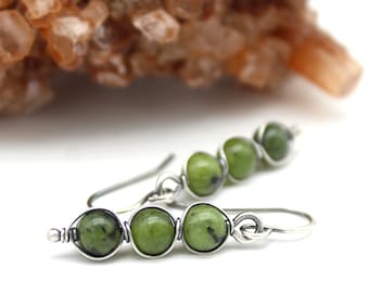 Nephrite Jade And Sterling Silver Handmade Earrings. Healing Crystal Natural Stone Earrings. Friendship Gift. August Birthstone Earrings