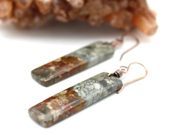 Owyhee And Copper Handmade Earrings. Healing Crystal Natural Stone Earrings. Friendship Gift. Natural Stone Bar Earrings.