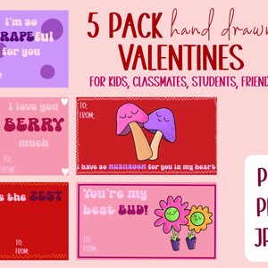 Printable Valentine&#39;s Day Cards for Kids, Teachers, Classmates, Students, Friends with cute funny hand drawn images and messages