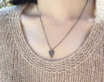 Heart Necklace/Black Spinel Stone Necklace/ Natural stone Necklace/ Charm Necklace/ Black Rhodium Necklace/ Silver Necklace