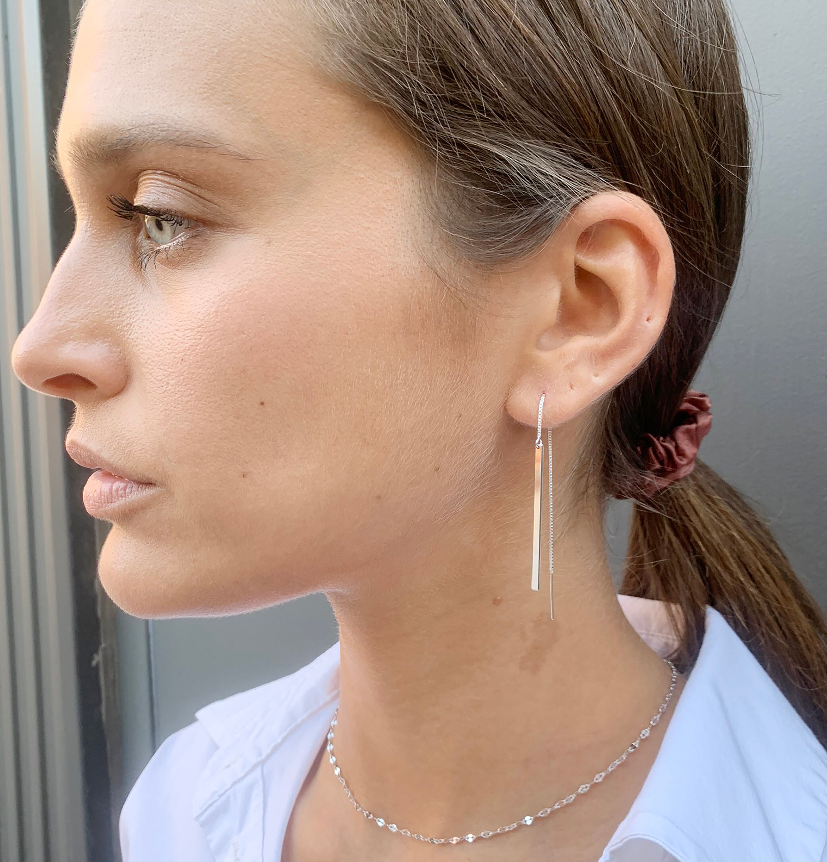 Bar Thread Earrings/ Drop Earrings/ Silver Threader Etsy