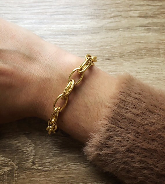 Chunky Link Chain Bracelets/ Gold Oval Twist Chain 