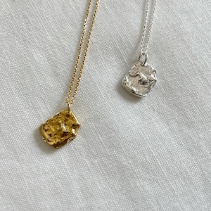 Antique Ancient Charm Necklace/Organic shaped Pendant / 925 Sterling Silver Necklaces /Layering Necklaces/ Molten Charm Necklace