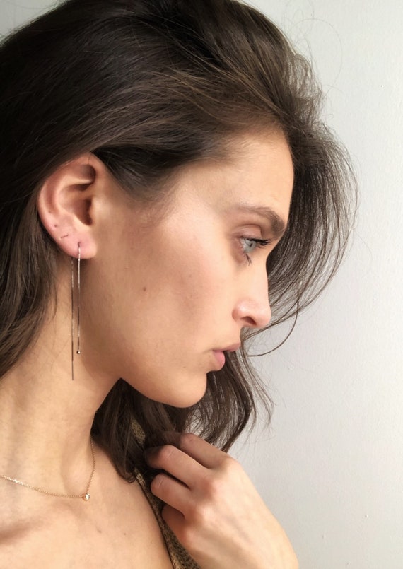 Rhodium-plated Sterling Silver Threader Earrings with Circle End Rhodium-plated Sterling Silver Threader Earrings with Circle End