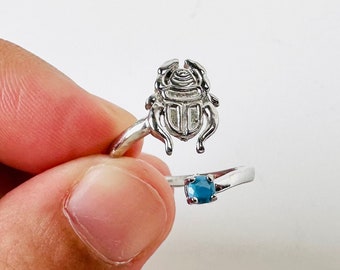 Egyptian Scarab sterling silver ring with turquoise gemstone adjustable ring Egyptian jewelry