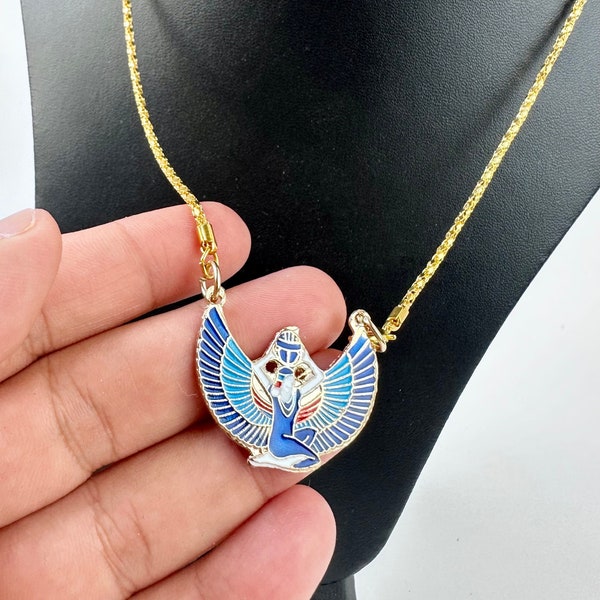 Egyptian winged Isis goddess Pendant Necklace, Brass Necklace, Egyptian Jewelry