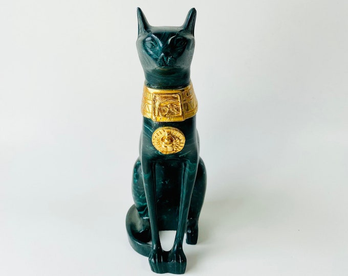 Egyptian Bastet Cat Statue Made With Natural Green Jade Gemstone With