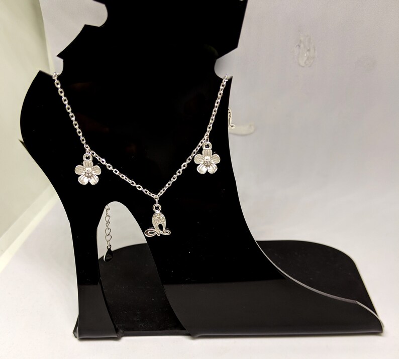 floral hearts with white sapphire and sterling silver ankle bracelet Dainty Anklet silver anklet