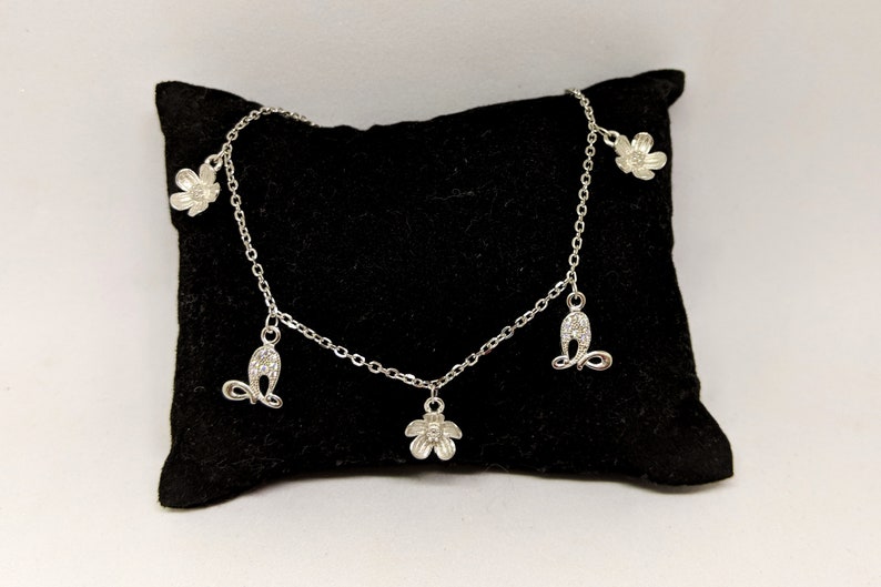 floral hearts with white sapphire and sterling silver ankle bracelet Dainty Anklet silver anklet