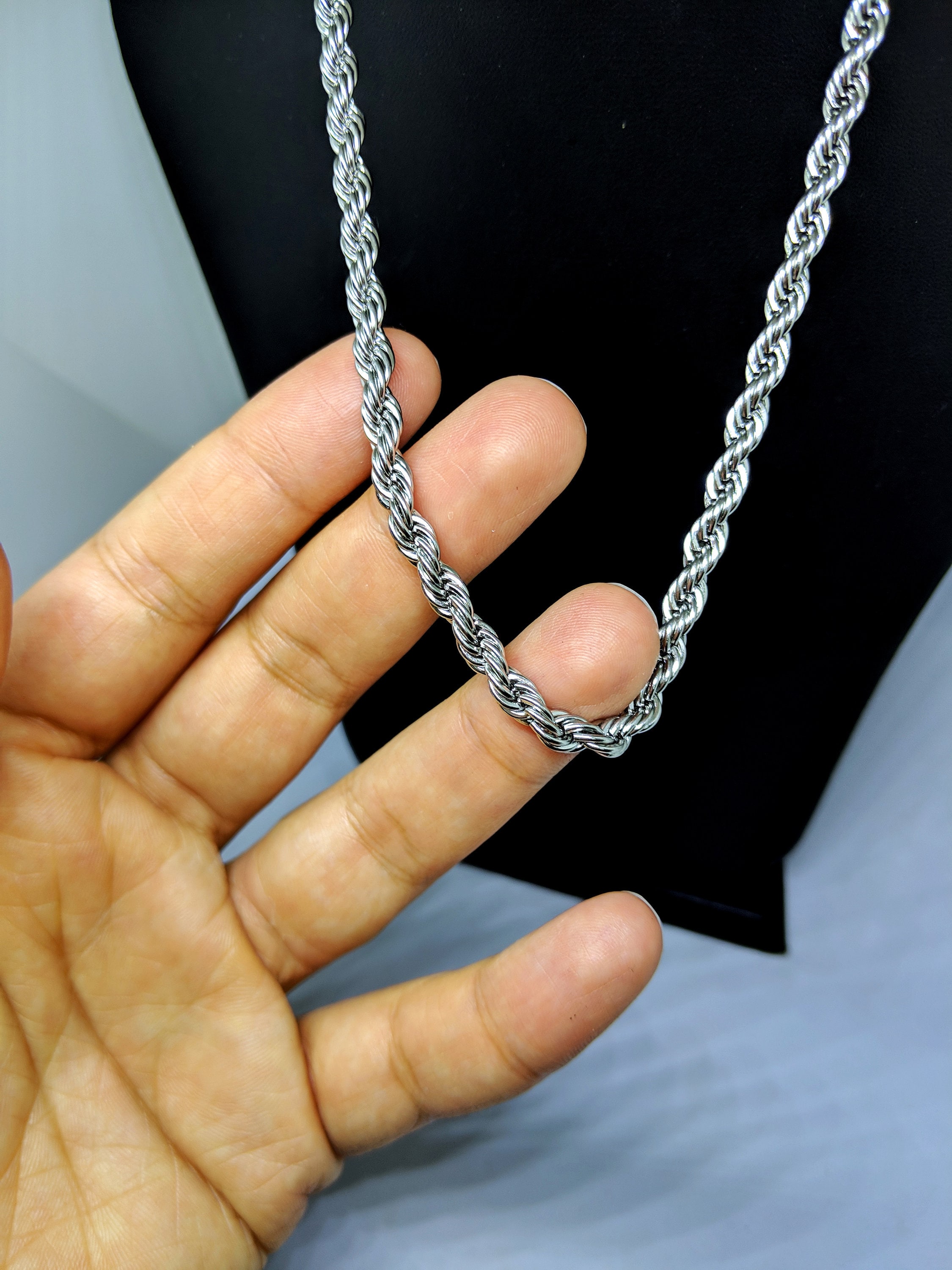 Mens Rope Necklace Stainless Steel Silver Rope Chain Necklace 