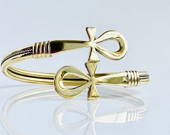 Ankh Schlüssel des Lebens Armreifen, Manschettenarmband, Manschettenarmband aus Messing, ägyptischer Schmuck. größenverstellbar