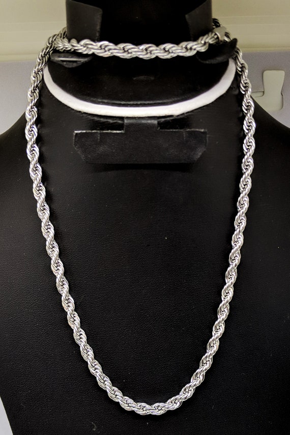 Mens Rope Necklace Stainless Steel Silver Rope Chain Necklace 