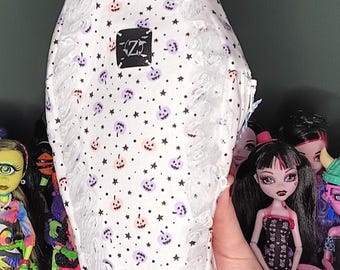 Pastel Pink and Purple Jack O Lantern Coffin Pencil/Makeup Bag Pouch Goth Punk Bag Handmade OOAK Zippered Bag Pouch vampire gothic spooky