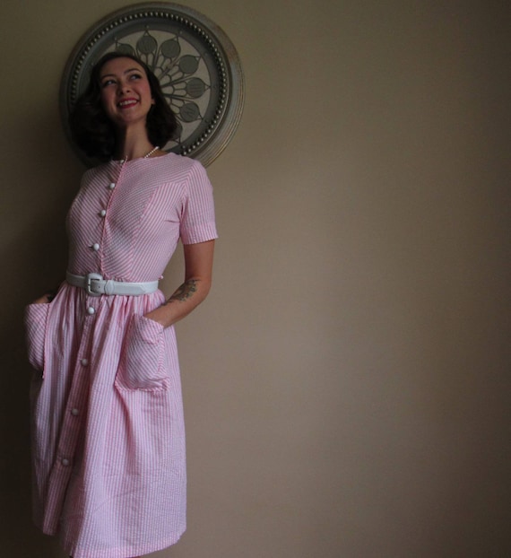 Pinstripe 50s house dress