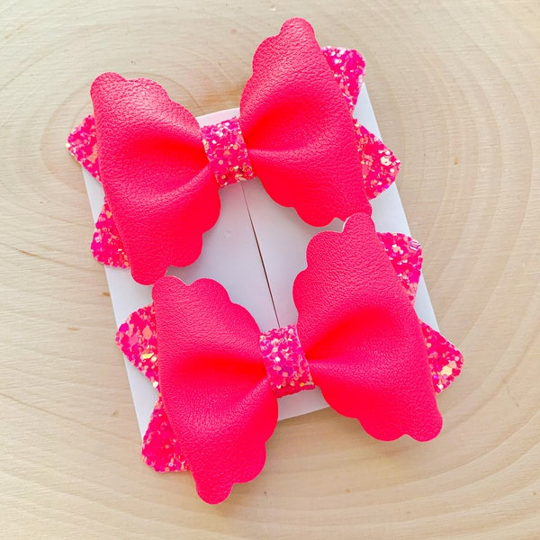 Neon Pink Pigtail Bows |Neon Hair Bow | Pigtail Bows